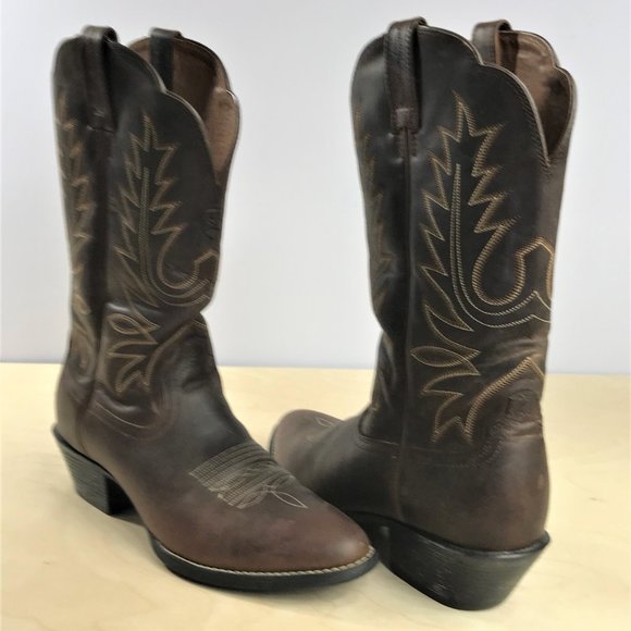 Ariat Shoes - Ariat Heritage R Toe Western Cowboy Boot - Distressed Brown - Size 7B